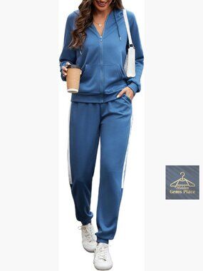 2 Piece Tracksuit Set Zip Up Hoodie Jogger Sweatsuit for Women